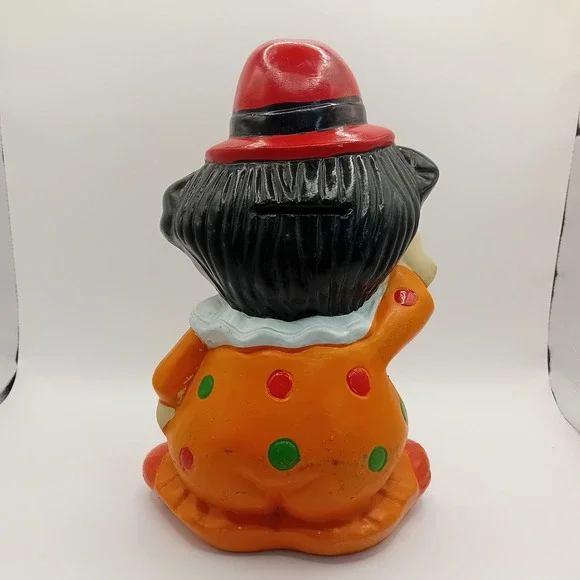 Vintage Clown Coin Bank Figurine Ceramic Novelty Decor Polka Dot Kidcore 9" READ - Picture 7 of 16